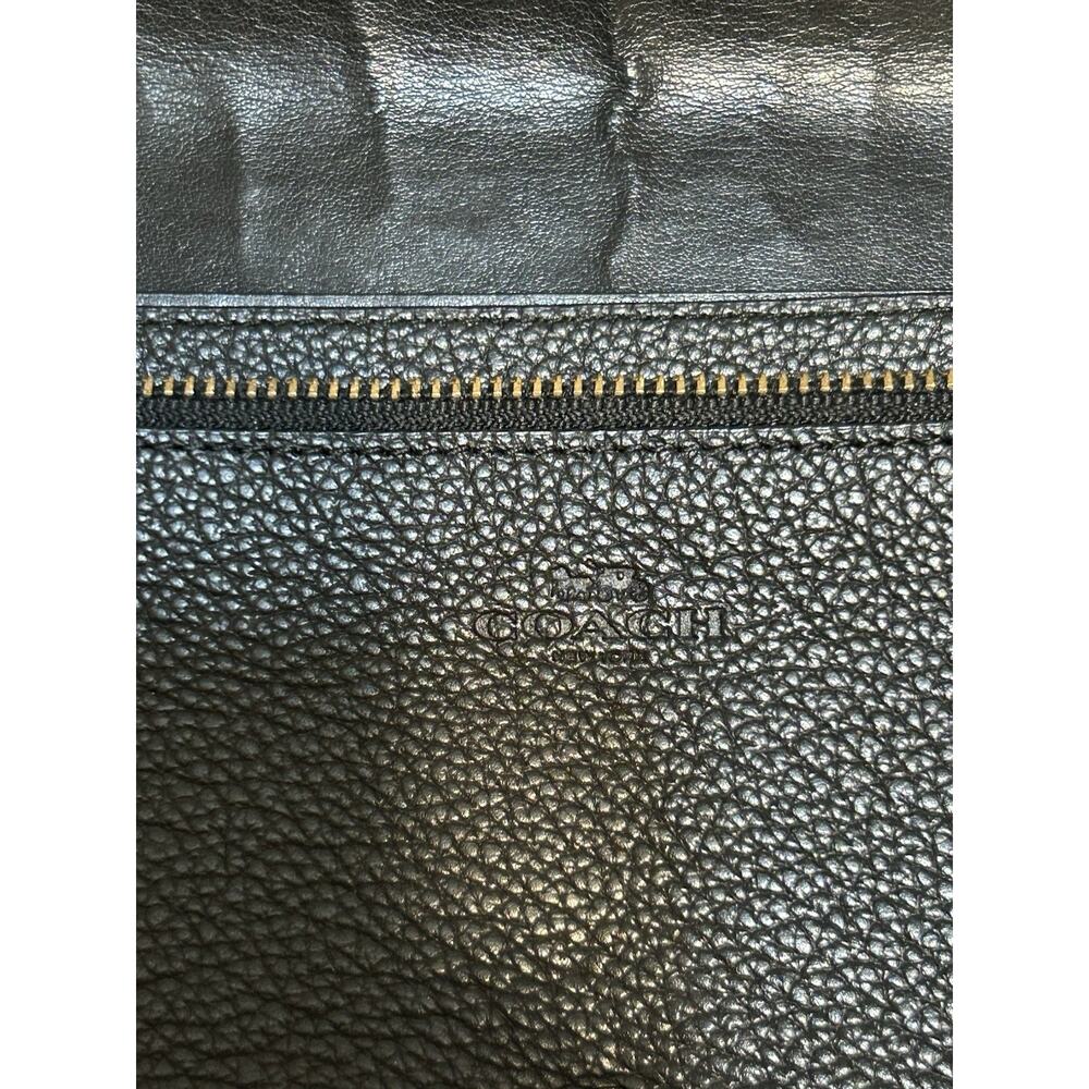 Coach Black Pebble Leather Foldover Crossbody Clutch Wallet Slim Purse - Picture 3 of 14